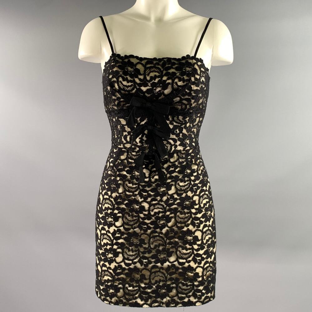 MOSCHINO Size 2 Black Acetate Rayon Floral Fitted Mini Dress